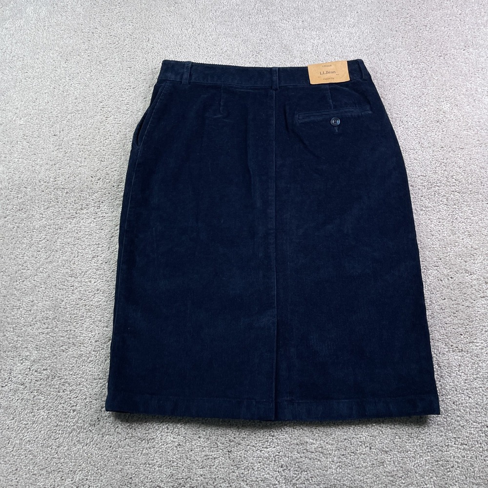NEW LL Bean Skirt Women 4 Navy Blue Corduroy Classic‎ Fit Knee Length Academa